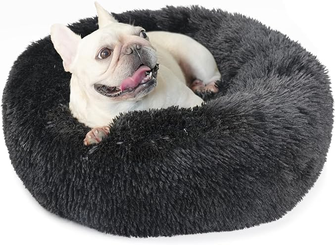Calming Donut Dogs Beds for Small Dogs Washable, 23inch Plush Round Pet Bed for by nononfish
