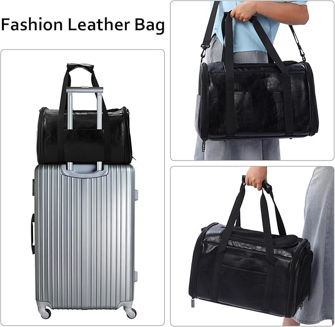 Fashion Leather Dog Carrier Cat Carrier Airline Approved Pet Carrier - Image 5