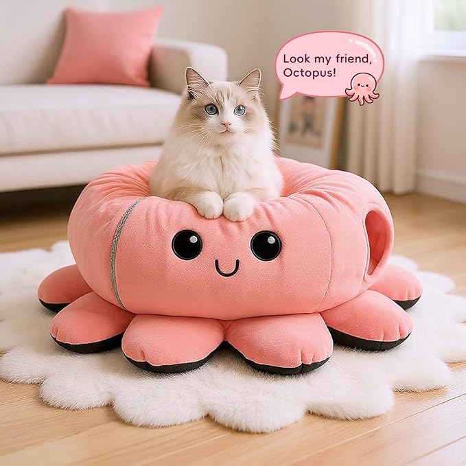Cat Tunnel Bed for Indoor Cats, Peekaboo Cat Cave Bed, Soft Cat Donut Tunnel - Image 2