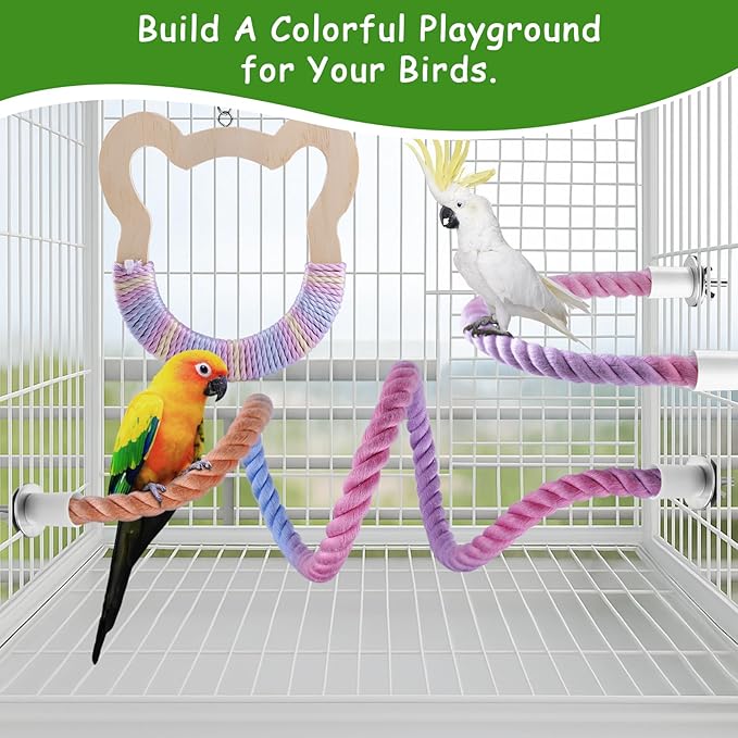 3 Pcs Gradient Bird Perching Rope Set, Bendable Bird Perching Rope - Image 7