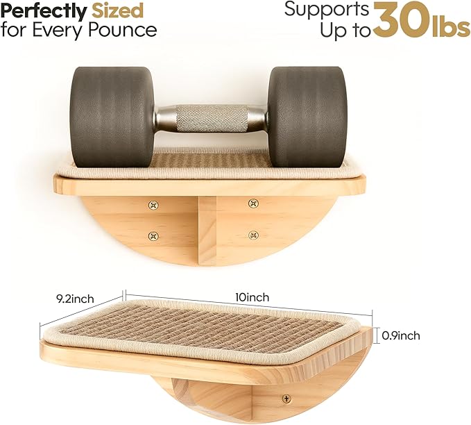 Cat Wall Shelves with Sisal Pads, 4-Piece Wooden Cats Furniture Set with Cat - Image 5