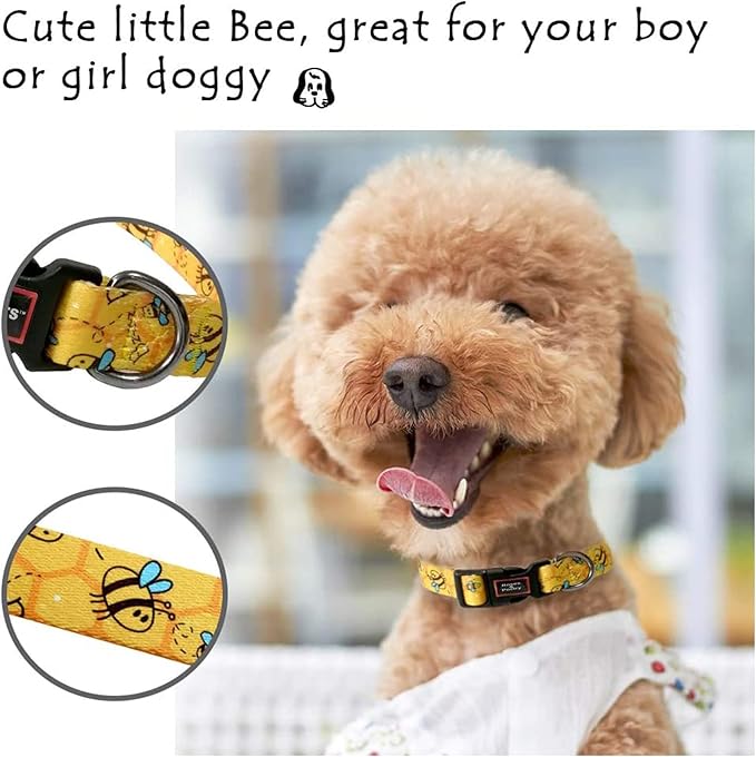 Roses&Poetry Dog Collar with Colourful Bee Patterns, Adjustable Durable Puppy - Image 4