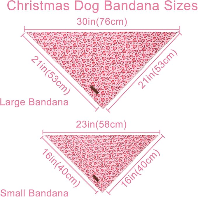 Valentine Triangle Pink Heart Bandana, Cotton Kerchief - Image 4