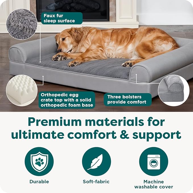 Furhaven Orthopedic Dog Bed for Large/Medium Dogs w/ Removable Bolsters & - Image 5