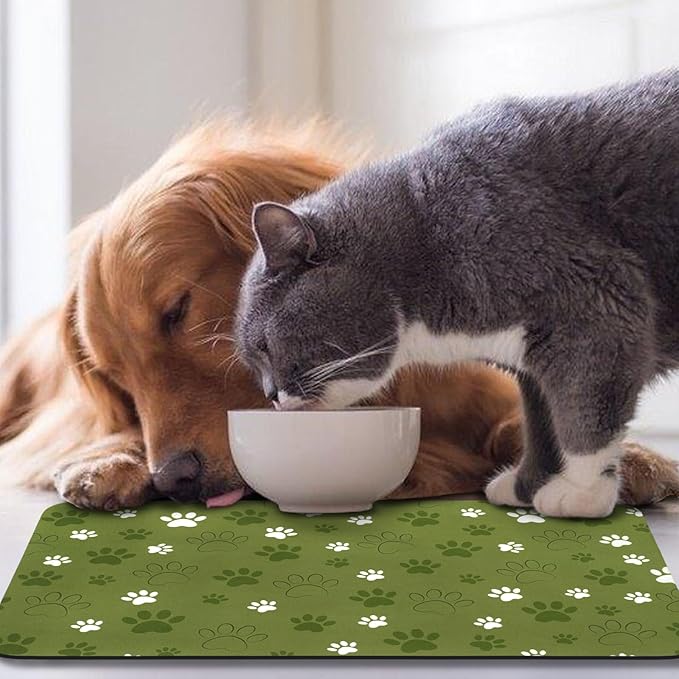 Dog Food Mat, Absorbent Water Bowl Mats Cat Pet Feeding Placemats Dark Green 24 - Image 7