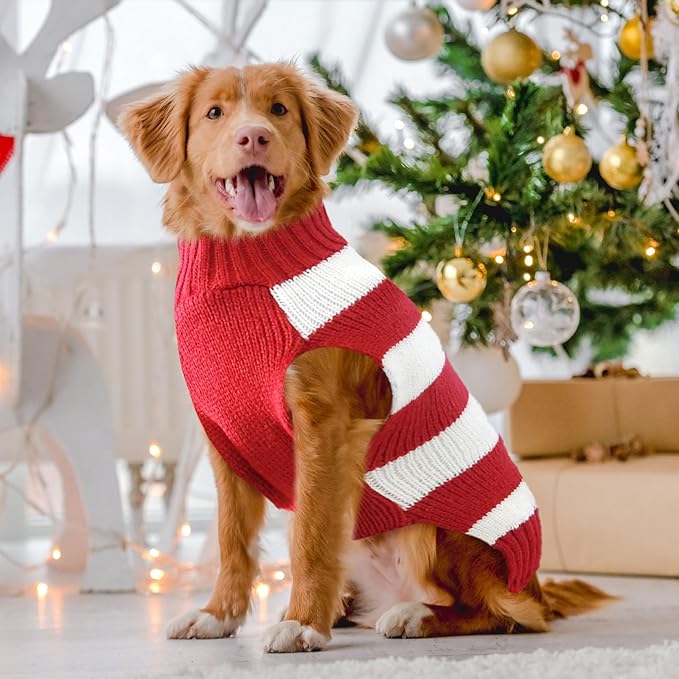 Dog Christmas Sweater Cute Striped Reindeer Xmas Pet Clothes Holiday Puppy Cat - Image 2