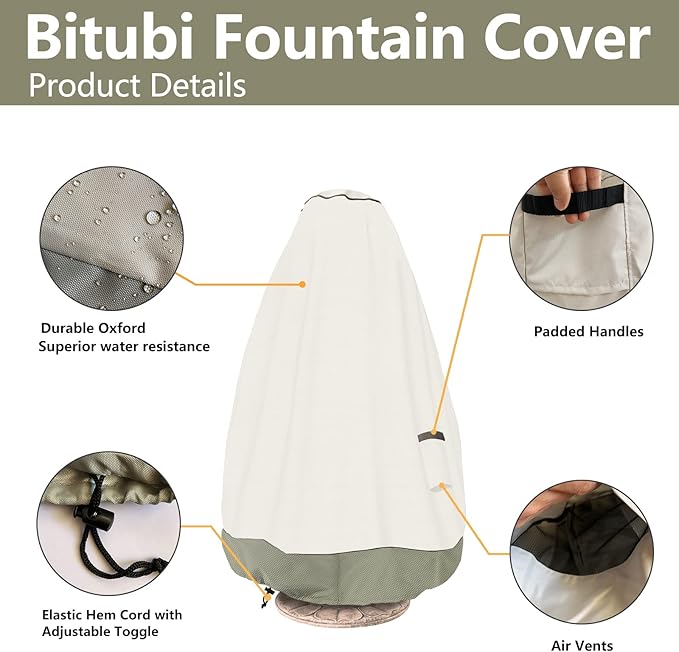 Bitubi Fountain Cover（52"x68"） 600D Oxford Cloth Garden Fountain Statue - Image 4