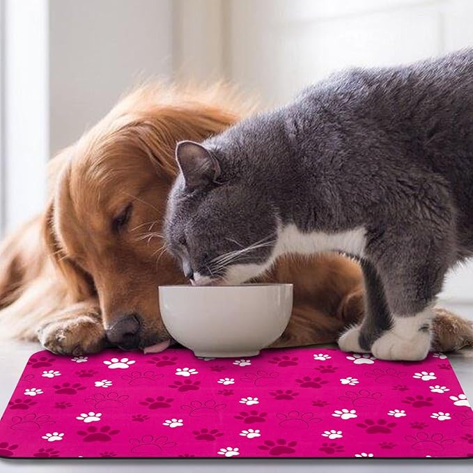 Dog Food Mat, Absorbent Water Bowl Mats Cat Pet Feeding Placemats Pink 16 * 24 - Image 7