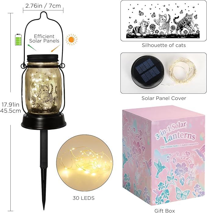 kyoryuger Cat Gift for Women Cat Gifts Solar Lantern, Cat Solar Lights Outdoor - Image 7