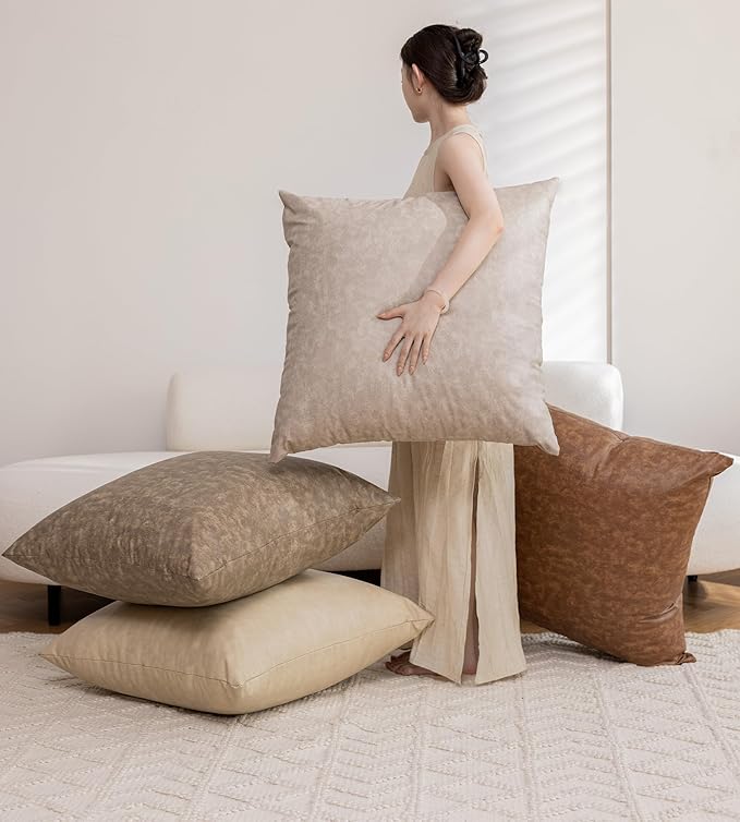 Pack of 4 Oversized Faux Leather Neutral Decorative Throw Pillow Covers 24x24 by GEGELICA