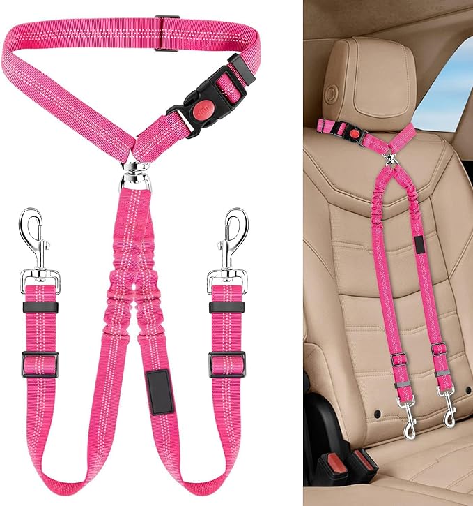 Dog Seat Belt for Car, Dual Pet Vehicle Headrest Restraint Safety Seatbelt by Unknown