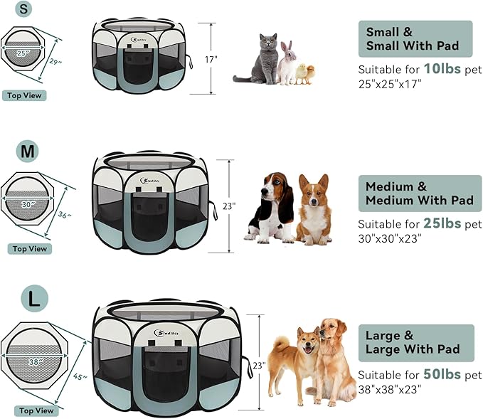 Dog Playpen with Washable Pee Pad, Puppy Pet Cat Playpen Small Dogs Tent Crate - Image 8