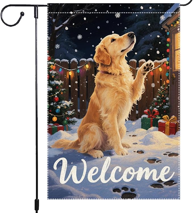 Golden Retriever Welcome Garden Flag 12x18 Inch Double Sided Christmas Winter by Unknown