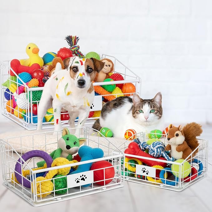 Mimorou 3 Pack Metal Dog Toy Baskets Multi-sized Foldable Dog Toy Bins Box - Image 6