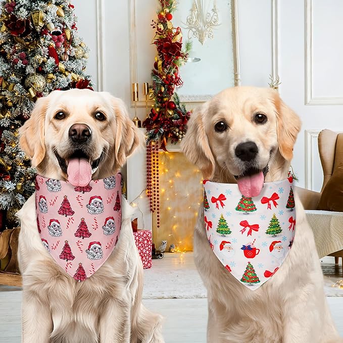 Cute Christmas Dog Bandanas Large 2PCS, 4 Pattern Holiday Scarf - Image 4