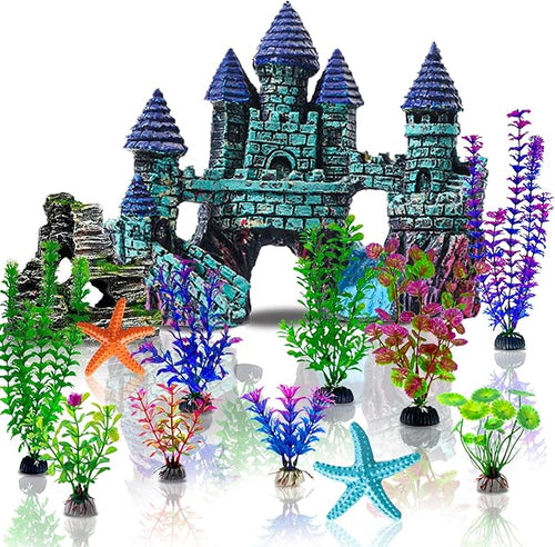 13 Pieces Aquarium Decorations Kit, Fish Tank Decorations Set Small Resin by Mechpia