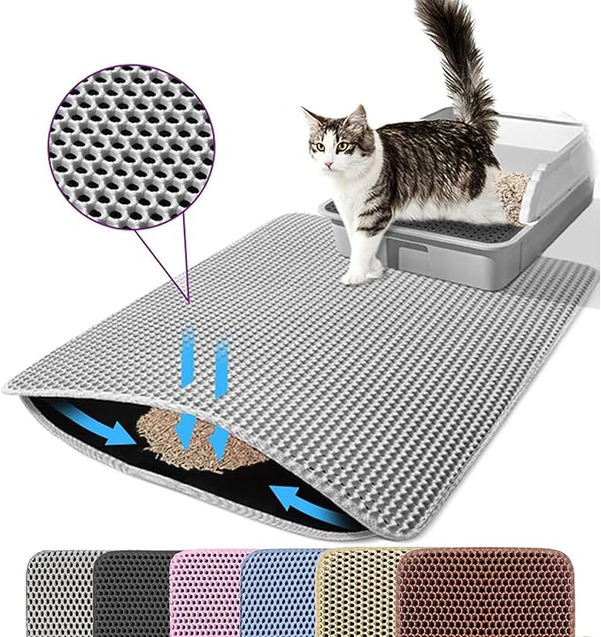 Small Cat Litter Mat, 20x14’’ Double Layer Honeycomb Cat Litter Box Mat by Petinstinct
