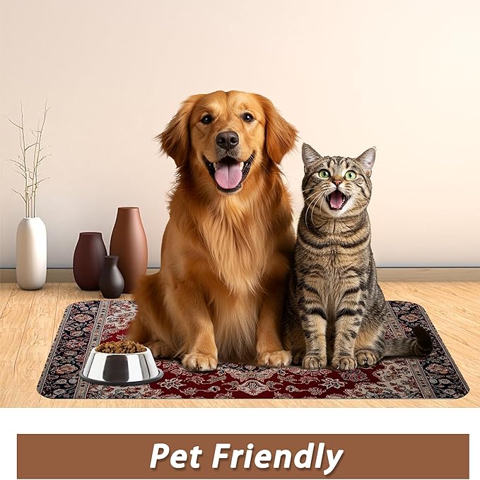 Vintage Carpet Boho Pet Feeding Mat, Absorbent Quick-Dry Cat Dog Food and Water - Image 6