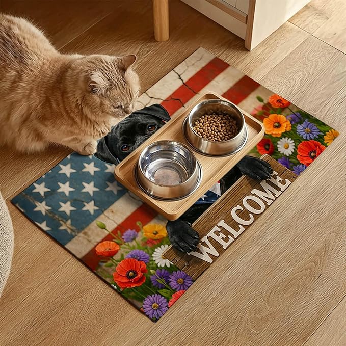 Patriotic 4th of July Flag Dog Pet Food Mat Independence Day Spill-Proof Pet - Image 2