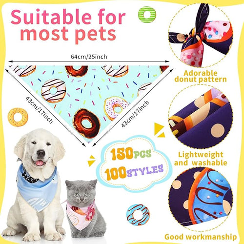 150 Pcs Donut Dog Bandanas Bulk Pet Bibs Colorful Triangle Scarf Donut Pet - Image 2
