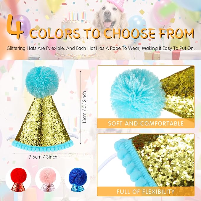 4 Pieces Dog Birthday Hat for Pets Christmas Party Decoration Accessories Pet - Image 2