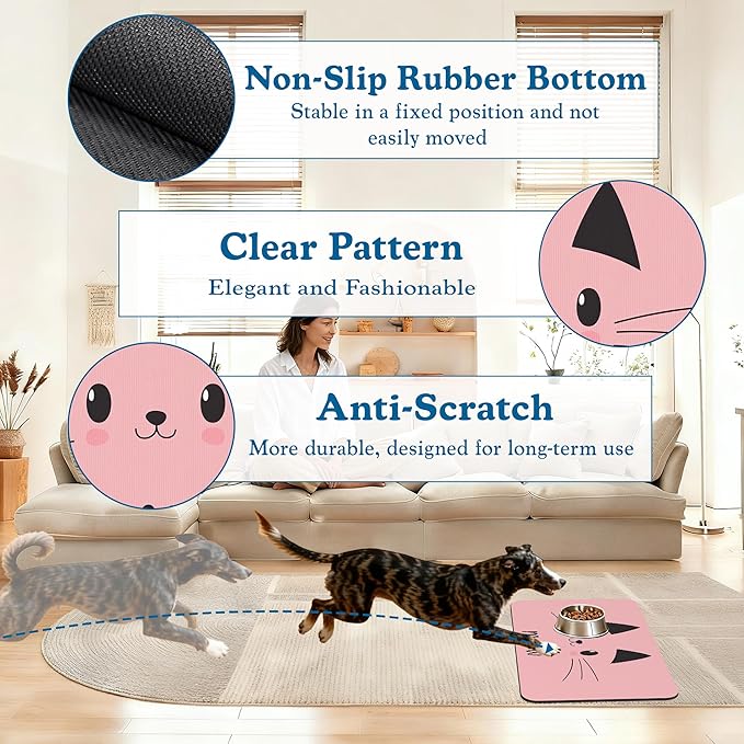 Pink Cat Dog Food Mat–Christmas Stocking Absorbent Quick Dry Feeding Placemat - Image 4