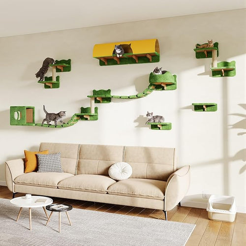 16-in-1 Cat Wall Shelves, Wall Mounted Cats Furniture Set w/Plush Fabric by Homiflex