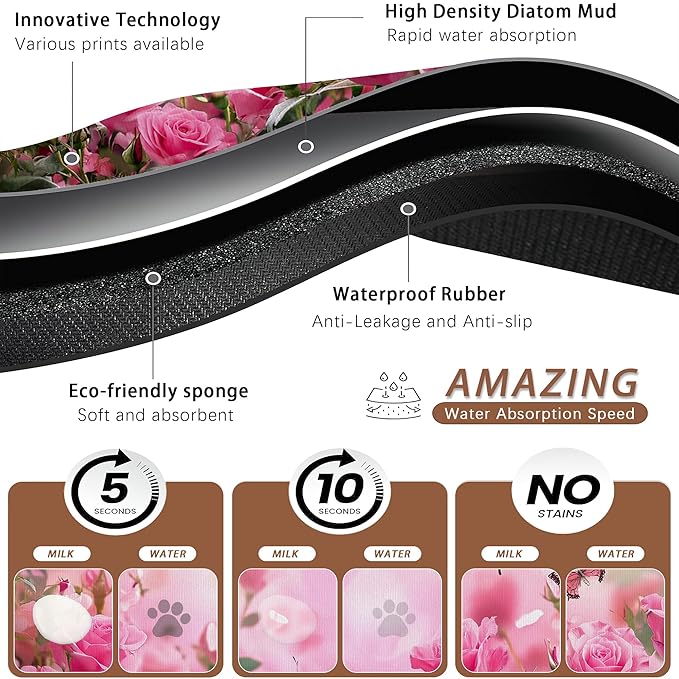 Rose Pink Dog Cat Food Mat, Butterfly Absorbent Pet Feeding Mat - Image 3