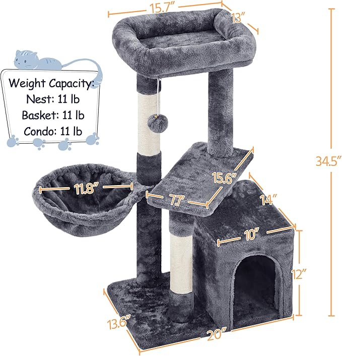 Topeakmart Cat Tree Cat Tower for Indoor Cats, 34.5in Cute Cat Tree Activity - Image 7