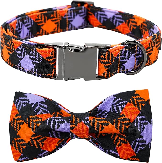 Halloween Dog Collar, Pet Collar Bow Plaid Puppy Collars Girl Boy Holiday Pet by BoboRainbow