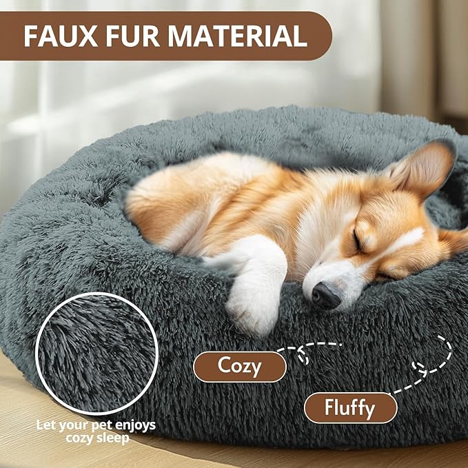 JOLLYVOGUE Calming Dog Bed Large Size Dog, Anti-Anxiety Donut Large Pet Bed - Image 2