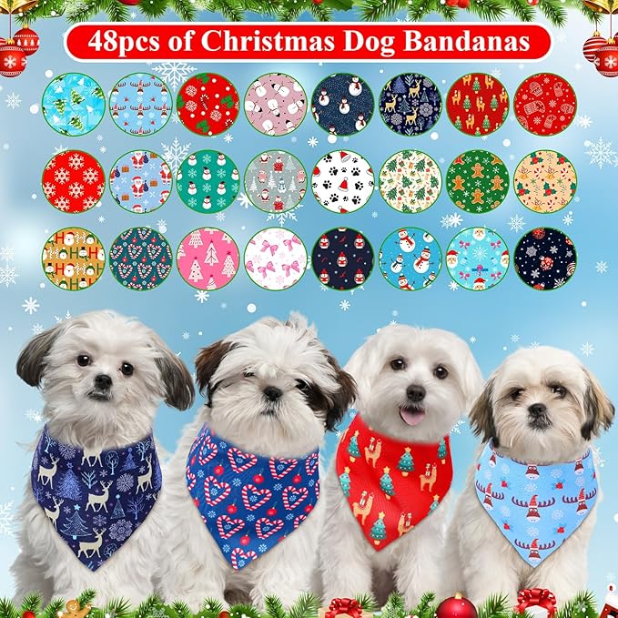 Sanwuta 48 Pcs Christmas Dog Bandanas Bulk Xmas Dog Bandanas Adjustable Snowman - Image 3