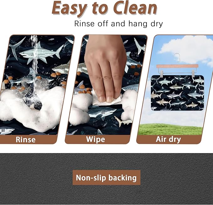 Cute Shark Dog Cat Food Mat, Absorbent Pet Feeding Mat - Image 4