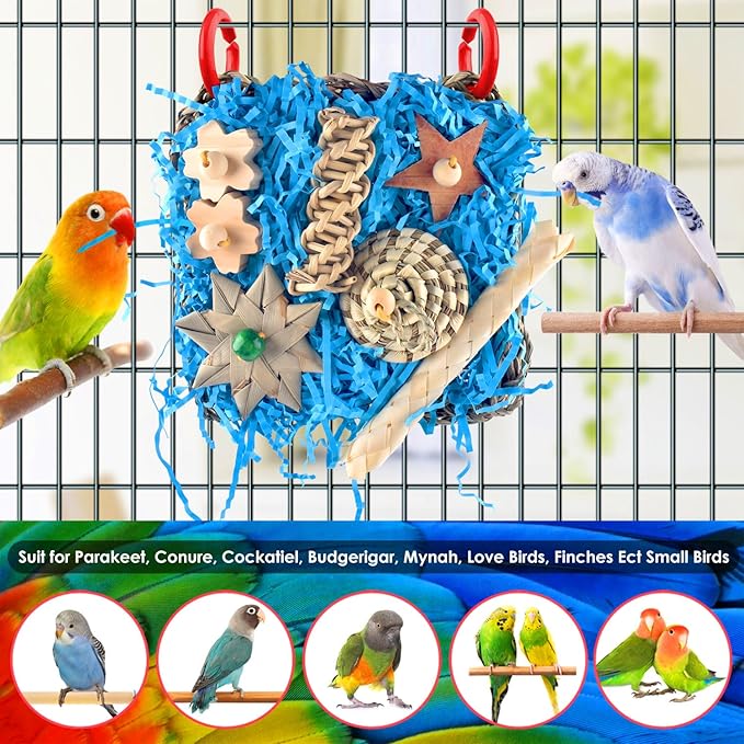 KATUMO Conure Toys, Bird Foraging Toys Parakeet Shredding Grass Mat Hanging Toys - Image 7