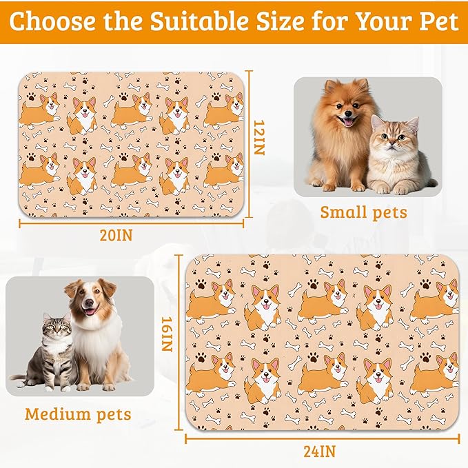 Corgi Feeding Mat, Cute Dogs Absorbent Quick-Dry Cat Dog Food and Water Bowl - Image 6