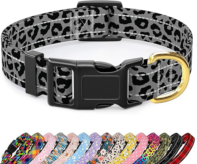 Reflective Dog Collar for Small Dogs Cats, Cute Leopard Style Adjustable by TMOODEL