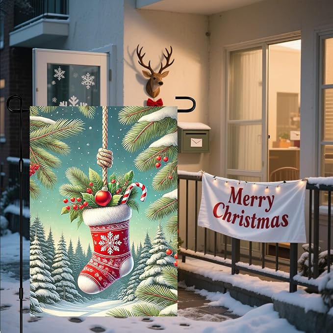 Christmas Garden Flag Christmas Stocking Garden Flag Snowflake Holiday Gardens - Image 6