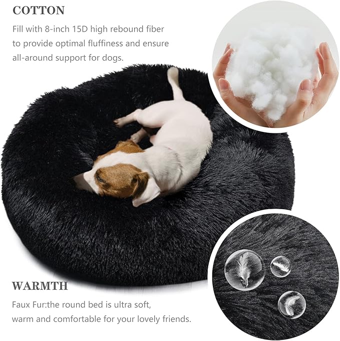 Calming Donut Dogs Beds for Medium Dogs up to 45 lb, 30inch Anti-Slip Plush - Image 3