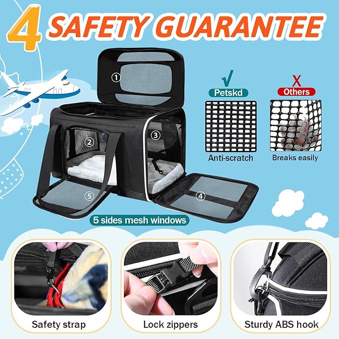 Petskd Top-Expandable Pet Carrier 17x12x8.5 Inches JetBlue Allegiant Spirit - Image 5