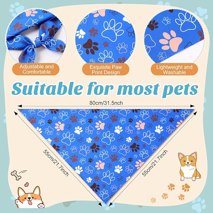 50 Pcs Blue Paw Print Dog Bandanas Bulk Animal Footprint Bandanas - Image 3