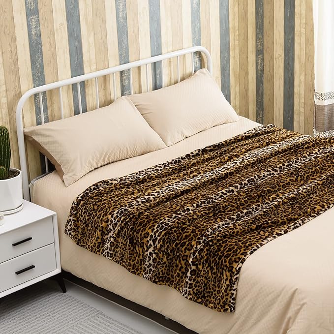Bnuitland Leopard Print Fleece Flannel Throw Blanket, 300 GSM Double Sided - Image 9