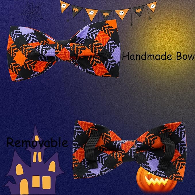 Halloween Dog Collar, Pet Collar Bow Plaid Puppy Collars Girl Boy Holiday Pet - Image 6