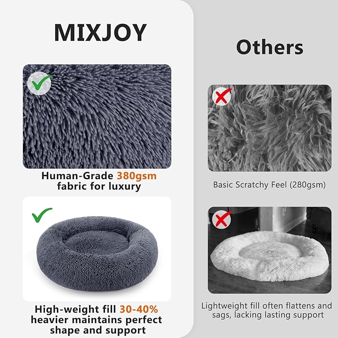 MIXJOY Orthopedic Dog Bed Comfortable Donut Cuddler Round Dog Bed Ultra Soft - Image 3