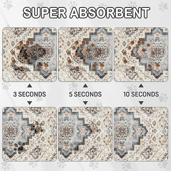 Dog Food Mat for Pet Cat Food Mat, Boho Absorbent Quick Dry Dog Bowl Mats for - Image 2