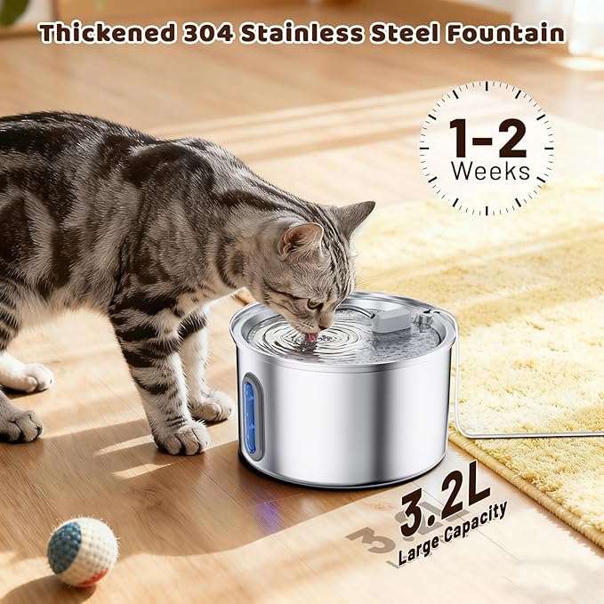 Cat Water Fountain Stainless Steel, 3.2L Cat Fountains - Image 2