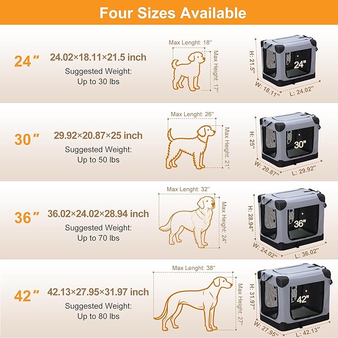 Dog Travel Crate 42 Inch, Portable Soft-Sided Travel Carriers - Image 3