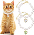 2pcs Cat Pearl Collar with Heart Pendant, Cute Pearl Pet Necklace in Small by Unknown