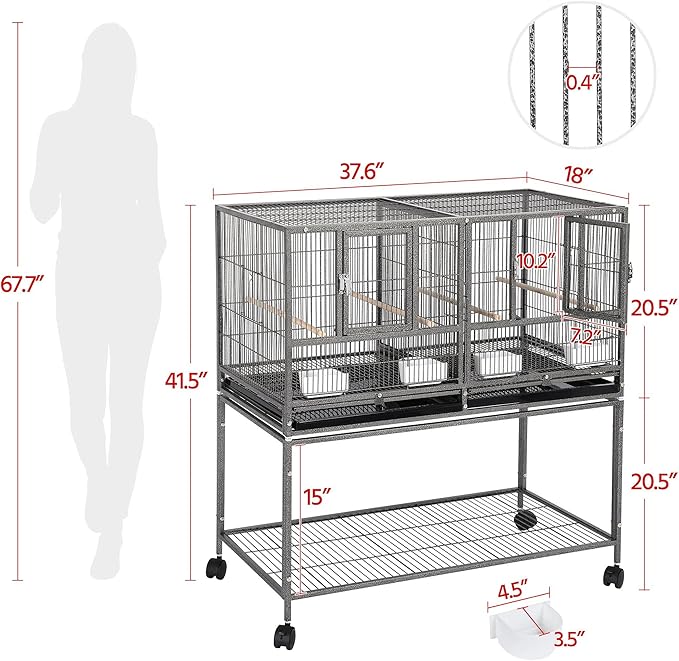 Yaheetech 41.5" Stackable Divided Breeder Breeding Parakeet Bird Cage - Image 4