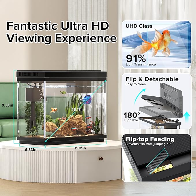 Fish Tank, 2.4 Gallon Fish Aquarium, Fish Tank Starter kit - Image 4