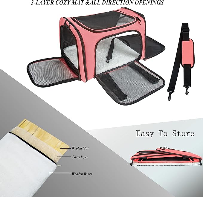 Soft Sided Carrier for Small Medium Cats Dogs, TSA Airline Approved Collapsible - Image 5